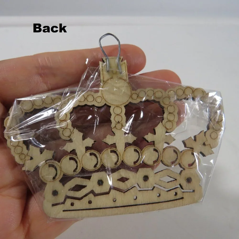 Silver Crown Pink Pearls Laser Cut Wooden Ornament Hangs King Queen